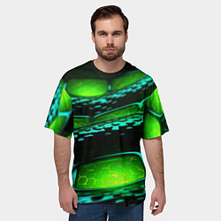 Футболка оверсайз мужская Зеленая змеиная абстрактная текстура, цвет: 3D-принт — фото 2