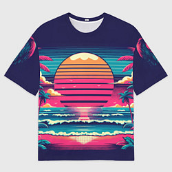 Футболка оверсайз мужская Закат на пляже vaporwave, цвет: 3D-принт