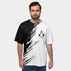 Футболка оверсайз мужская Ассасинс Крид - белый и черный цвет, цвет: 3D-принт — фото 2