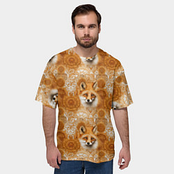 Футболка оверсайз мужская Лакшери паттерн с золотыми лисицами, цвет: 3D-принт — фото 2