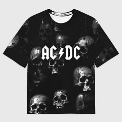 Футболка оверсайз мужская AC DC - черные черепа, цвет: 3D-принт