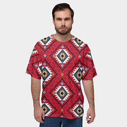 Футболка оверсайз мужская Этнические ромбы на красном, цвет: 3D-принт — фото 2