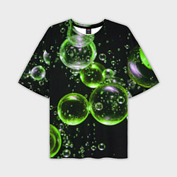 Футболка оверсайз мужская Зеленые пузыри на черном, цвет: 3D-принт