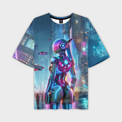 Футболка оверсайз мужская Cyberpunk girl - neon glow ai art, цвет: 3D-принт