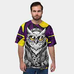 Футболка оверсайз мужская Модная сова фиолетово-желтый фон, цвет: 3D-принт — фото 2