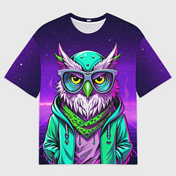 Футболка оверсайз мужская Модная сова ретро фиолетовый фон, цвет: 3D-принт