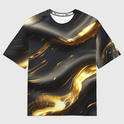 Футболка оверсайз мужская Черно-золотая волнистая текстура, цвет: 3D-принт