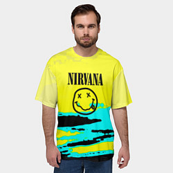 Футболка оверсайз мужская Nirvana краски кислотные, цвет: 3D-принт — фото 2