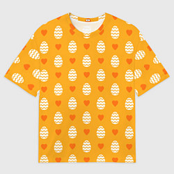 Футболка оверсайз мужская Оранжевый паттерн с яйцами и сердечками, цвет: 3D-принт