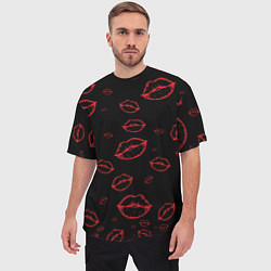 Футболка оверсайз мужская Паттерн красные губы на черном - lips red, цвет: 3D-принт — фото 2
