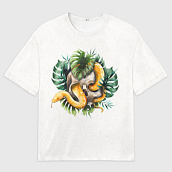 Футболка оверсайз мужская Змея в черепе с листьями, цвет: 3D-принт