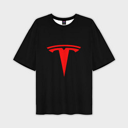 Футболка оверсайз мужская Tesla red logo, цвет: 3D-принт