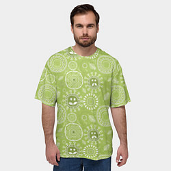 Футболка оверсайз мужская Зеленый цветочный - паттерн смайлики, цвет: 3D-принт — фото 2
