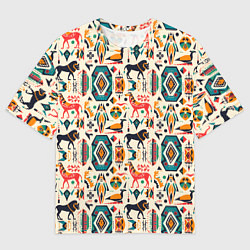 Футболка оверсайз мужская Африканские узор лев и жираф, цвет: 3D-принт