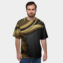 Футболка оверсайз мужская Золотые объемные листья на черном, цвет: 3D-принт — фото 2