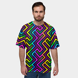 Футболка оверсайз мужская Радужный неоновый лабиринт узор, цвет: 3D-принт — фото 2