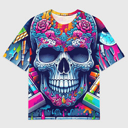 Футболка оверсайз мужская Ai art skull - graffiti, цвет: 3D-принт