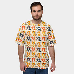 Футболка оверсайз мужская Разноцветные котята ретро узор, цвет: 3D-принт — фото 2