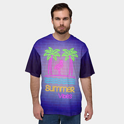 Футболка оверсайз мужская Неоновые пальмы и фламинго summer vibes, цвет: 3D-принт — фото 2