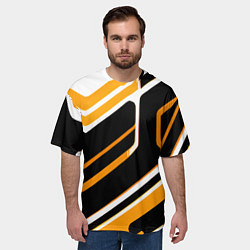 Футболка оверсайз мужская Чёрно-жёлтые полосы на белом фоне, цвет: 3D-принт — фото 2