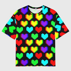 Футболка оверсайз мужская Сердечки глитч паттерн, цвет: 3D-принт
