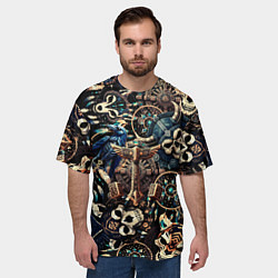 Футболка оверсайз мужская Викинг-череп ворон, руны и молот Тора, цвет: 3D-принт — фото 2