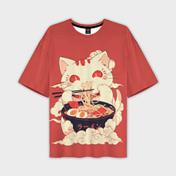 Футболка оверсайз мужская Japanese cat eats ramen, цвет: 3D-принт