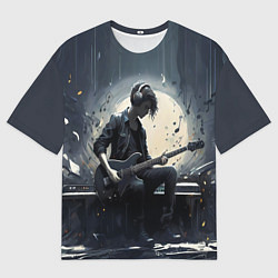 Мужская футболка оверсайз Играющий на гитаре в свете Луны музыкант