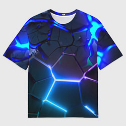 Футболка оверсайз мужская Микс из разломленных плит и неоновое свечения, цвет: 3D-принт