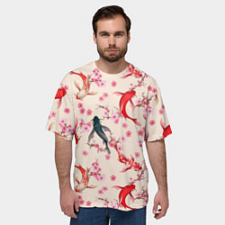 Футболка оверсайз мужская Разноцветные рыбы кои, цвет: 3D-принт — фото 2