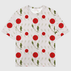 Футболка оверсайз мужская Герберы темно-красные, цвет: 3D-принт