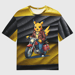 Футболка оверсайз мужская Пикачу байкер на мотоцикле, цвет: 3D-принт