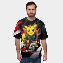 Футболка оверсайз мужская Пикачу байкер на мотоцикле, цвет: 3D-принт — фото 2