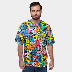 Футболка оверсайз мужская Весёлые лица абстрактные, цвет: 3D-принт — фото 2