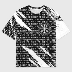 Футболка оверсайз мужская Все руны и вегвизир в круге рун на груди, цвет: 3D-принт