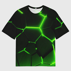 Футболка оверсайз мужская Темные зеленые неоновые плиты в разломе, цвет: 3D-принт