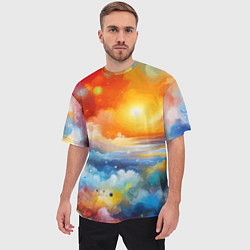 Футболка оверсайз мужская Закат солнца - разноцветные облака, цвет: 3D-принт — фото 2