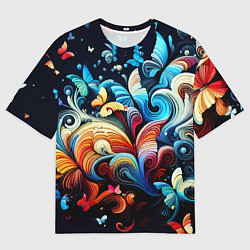 Футболка оверсайз мужская Бабочки и цветы в ночи - фантазия, цвет: 3D-принт