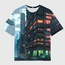 Футболка оверсайз мужская Вечерня улица в неоновых лучах, цвет: 3D-принт