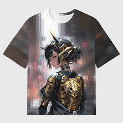 Футболка оверсайз мужская Девушка-андроид в золотых одеяниях, цвет: 3D-принт