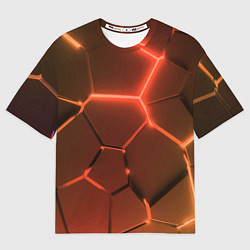 Футболка оверсайз мужская Оранжевые неоновые плиты в разломе, цвет: 3D-принт
