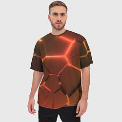 Футболка оверсайз мужская Оранжевые неоновые плиты в разломе, цвет: 3D-принт — фото 2