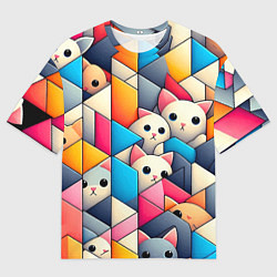 Футболка оверсайз мужская Geometric pattern with kittens - ai art, цвет: 3D-принт