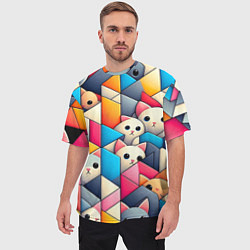 Футболка оверсайз мужская Geometric pattern with kittens - ai art, цвет: 3D-принт — фото 2