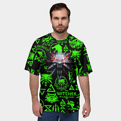 Футболка оверсайз мужская Ведьмак кислотные логотипы волк, цвет: 3D-принт — фото 2