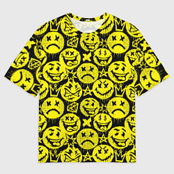 Футболка оверсайз мужская Желтые смайлики узор, цвет: 3D-принт