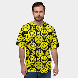 Футболка оверсайз мужская Желтые смайлики узор, цвет: 3D-принт — фото 2