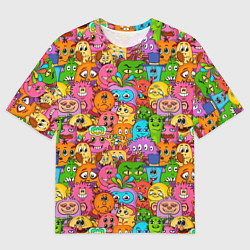 Футболка оверсайз мужская Мультяшные монстрики орнамент, цвет: 3D-принт