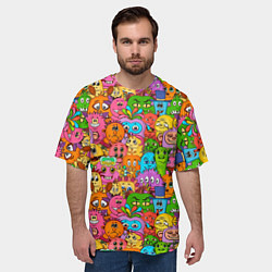 Футболка оверсайз мужская Мультяшные монстрики орнамент, цвет: 3D-принт — фото 2