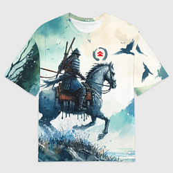 Футболка оверсайз мужская Японский конный самурай - призрак Цусимы, цвет: 3D-принт
